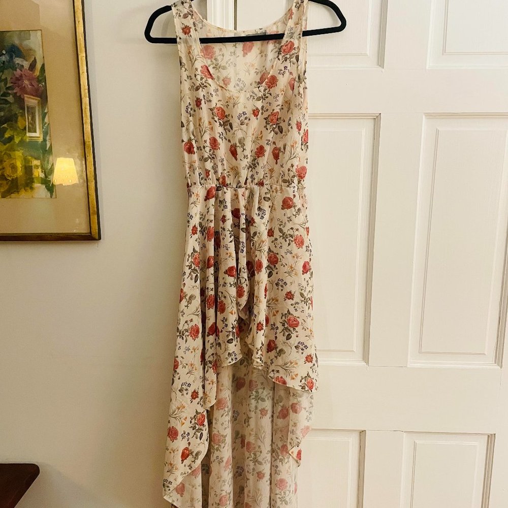 Cream Floral Flowy High Low Dress